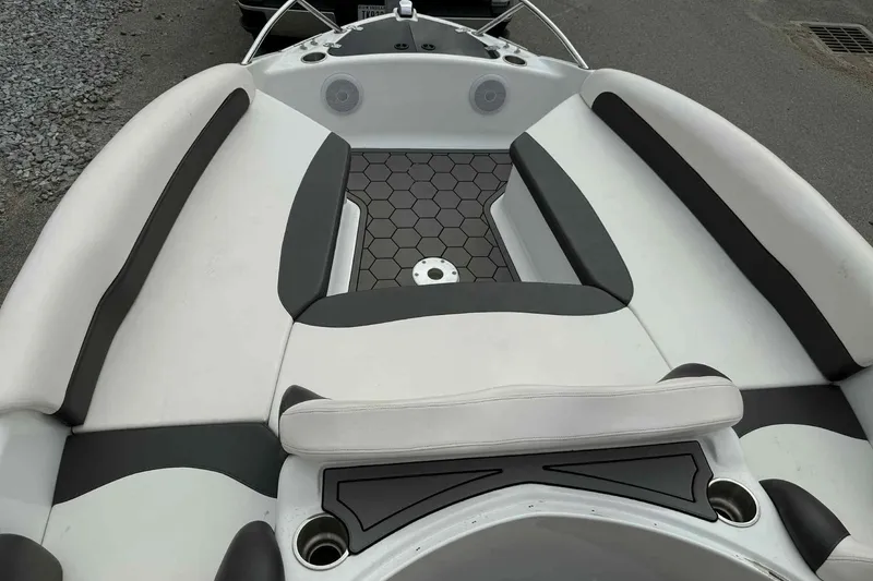 Slide: The Image of 2024 Galar Boats Typhoon interior with Seadoo GTI SE 155, featuring sleek seating and modern design. - 17