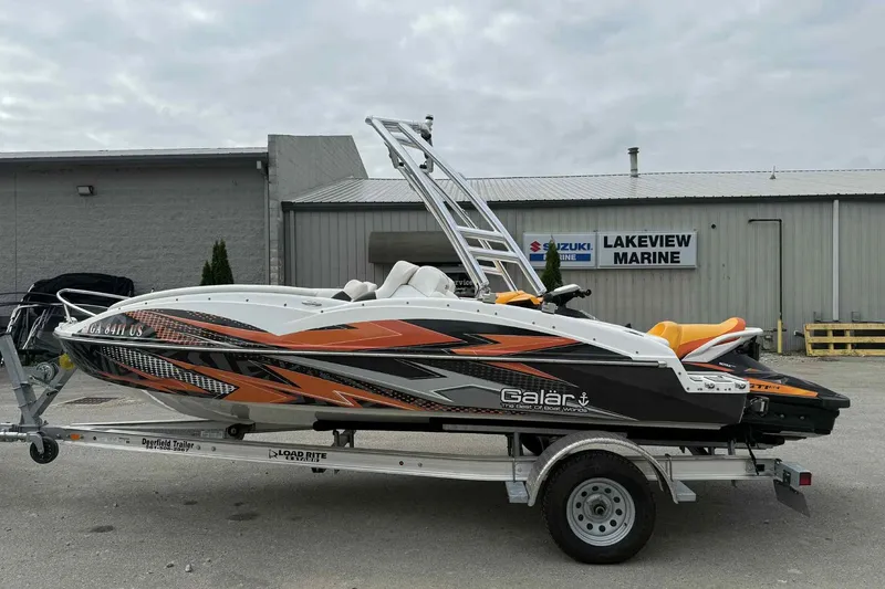 Slide: The Image of 2024 Galar Boats Typhoon with Seadoo GTI SE 155 on trailer at Lakeview Marine. - 3