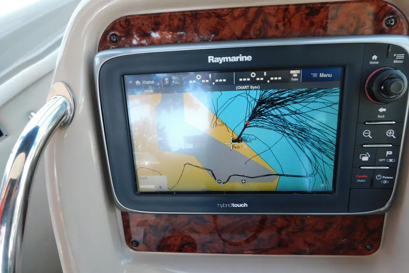 Slide: The Image of Raymarine navigation display on 2005 Sea Ray 320 Sundancer boat dashboard. - 35