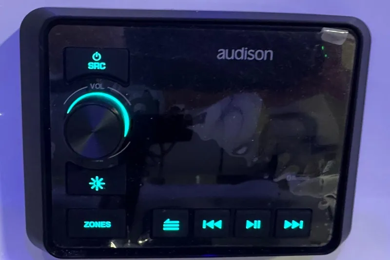 Slide: The Image of Audison audio control panel on 2026 Sea Pro 222 Center Console boat. - 13
