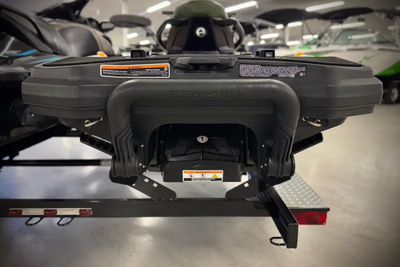 Slide: The Image of 2019 Sea-Doo Fish Pro 155 rear view on trailer in showroom. - 4