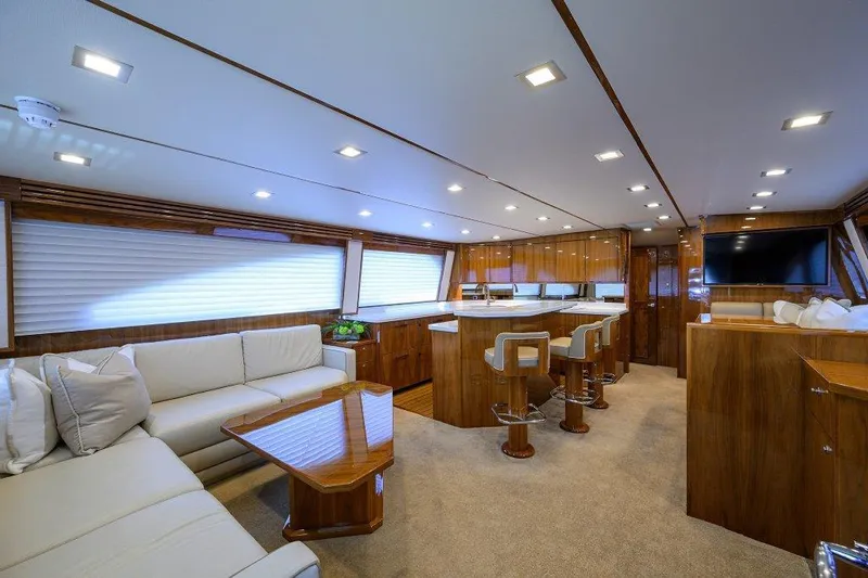 Slide: The Image of Luxurious interior of 2020 Viking 72 Convertible yacht with modern furnishings and elegant design. - 8