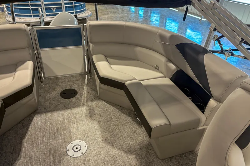 Slide: The Image of 2025 Trifecta 20RF LE boat interior with plush seating and modern design. - 6