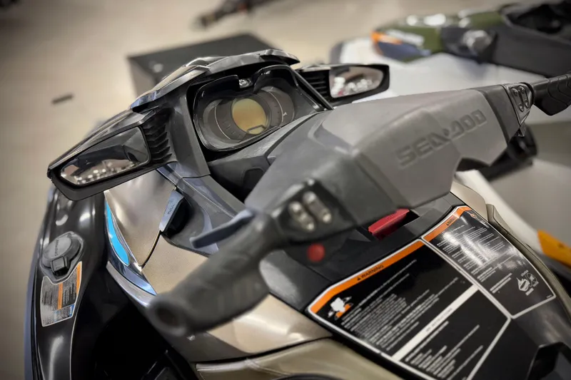 Slide: The Image of 2016 Sea-Doo GTX 155 jet ski dashboard and handlebars close-up. - 7