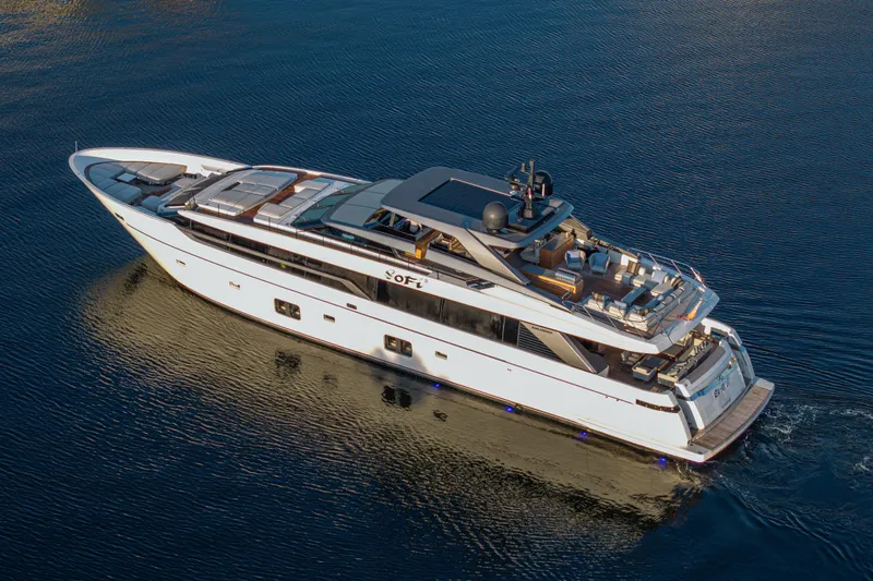 Slide: The Image of Luxurious 2023 Sanlorenzo SL120A yacht cruising on calm waters, showcasing sleek design and elegance. - 10