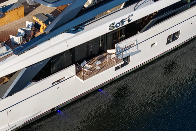 Slide: The Image of 2023 Sanlorenzo SL120A luxury yacht with elegant deck and modern design. - 14