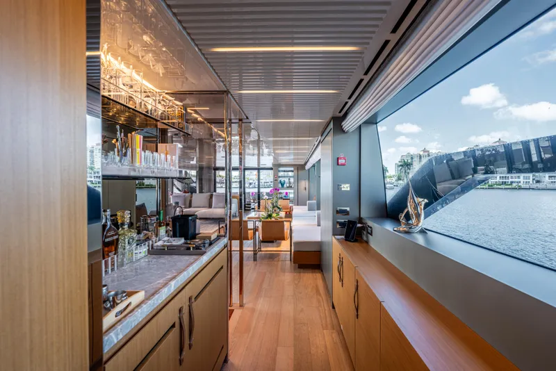 Slide: The Image of Luxurious interior of 2023 Sanlorenzo SL120A yacht with modern design and panoramic windows. - 23