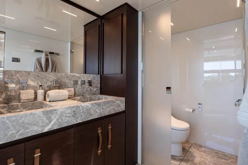 Slide: The Image of Luxurious bathroom in 2023 Sanlorenzo SL120A yacht with marble sink and modern fixtures. - 34