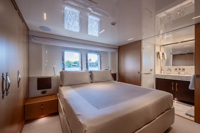 Slide: The Image of Luxurious bedroom interior of 2023 Sanlorenzo SL120A yacht with elegant design and natural light. - 36