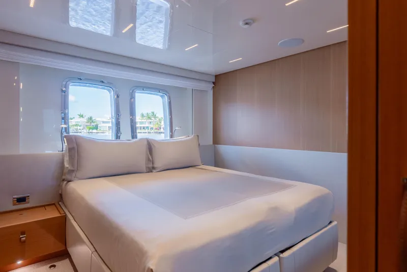 Slide: The Image of Luxurious bedroom interior of 2023 Sanlorenzo SL120A yacht with large windows and elegant design. - 45