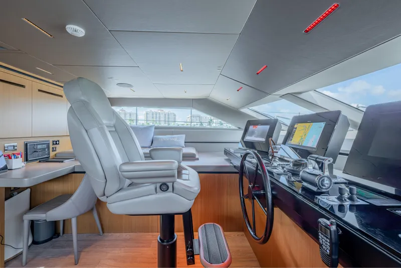 Slide: The Image of Modern helm station of 2023 Sanlorenzo SL120A yacht with advanced navigation systems. - 50