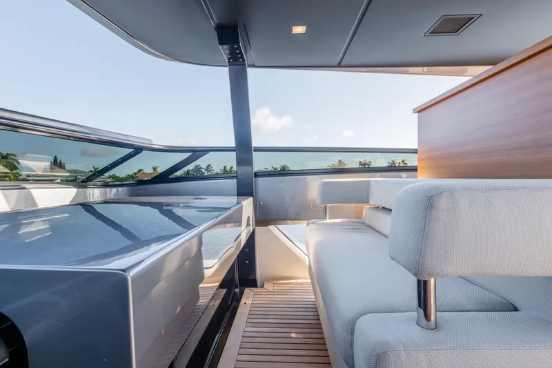 Slide: The Image of Luxurious 2023 Sanlorenzo SL120A yacht interior with sleek design and comfortable seating. - 63