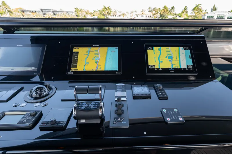 Slide: The Image of Control panel of 2023 Sanlorenzo SL120A yacht with navigation screens and instruments. - 66