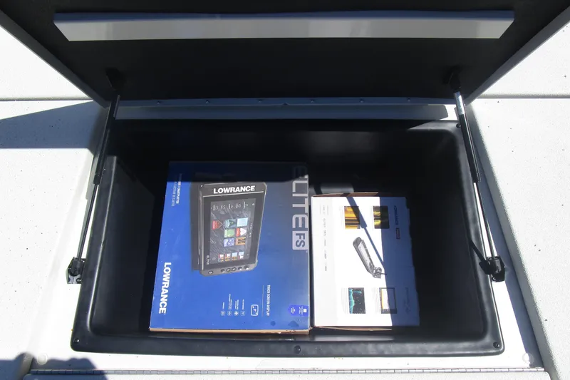 Slide: The Image of Storage compartment in 2025 Ranger RB210 boat with Lowrance Elite FS equipment. - 14