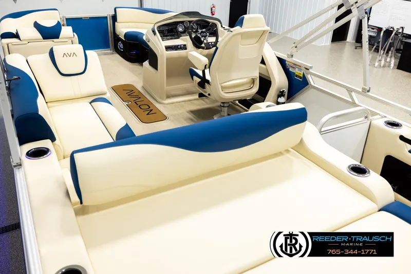 Slide: The Image of Luxurious interior of 2026 Avalon LSZ VRB boat with plush seating and modern dashboard. - 11