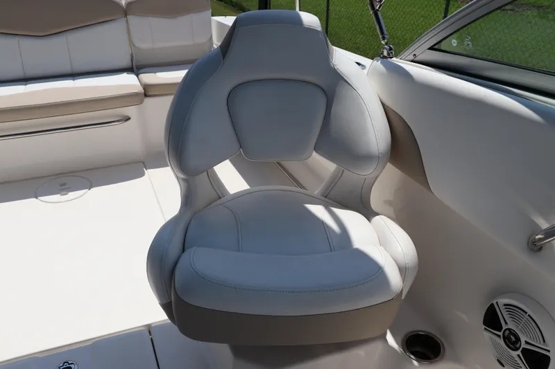 Slide: The Image of 2019 Robalo R207 Dual Console boat seat, featuring sleek design and comfortable upholstery. - 21