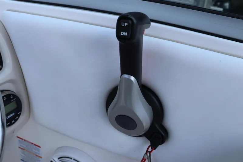 Slide: The Image of Throttle control lever on 2019 Robalo R207 Dual Console boat dashboard. - 33