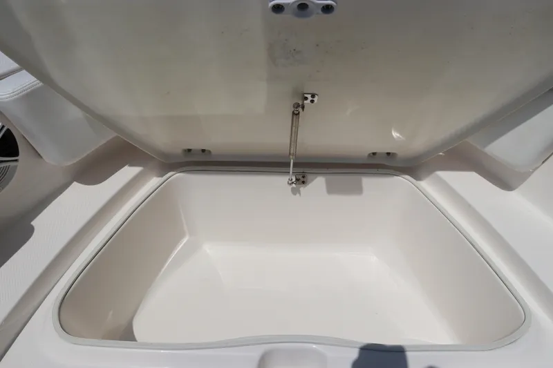 Slide: The Image of Open storage compartment on 2019 Robalo R207 Dual Console boat. - 46