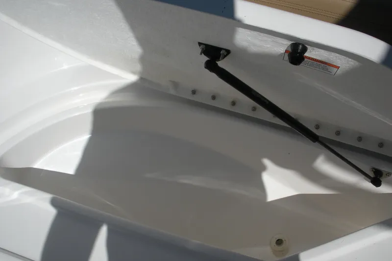 Slide: The Image of 2025 Bayliner Trophy T20CC storage compartment with hydraulic lift support. - 5