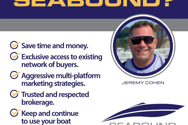 Slide: The Image of ``` Boat brokerage advertisement highlighting benefits and featuring a smiling man in sunglasses. ``` - 13