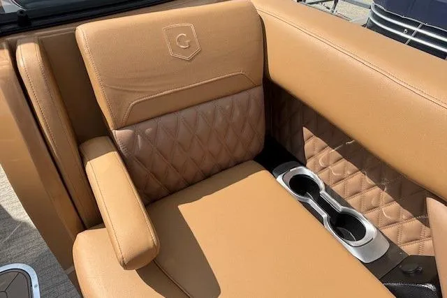 Slide: The Image of Luxurious tan leather seating with cup holders in 2025 Godfrey San Pan SP2700SBW. - 24