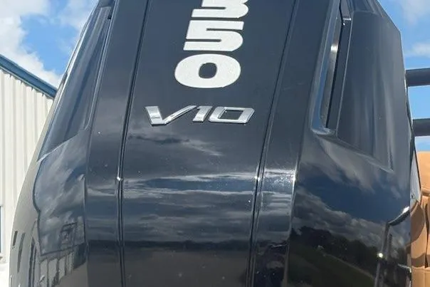 Slide: The Image of Outboard motor with "350 V10" marking on a 2025 Godfrey SAN PAN SP 2700 SBW. - 3