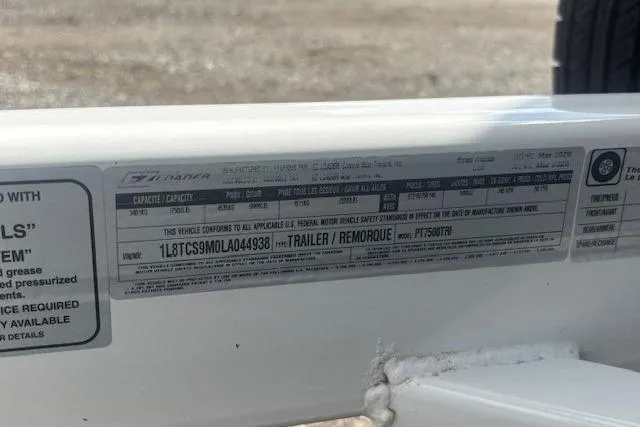 Slide: The Image of Label on Godfrey San Pan SP2700SBW trailer, 2025 model, showing specifications and compliance details. - 38