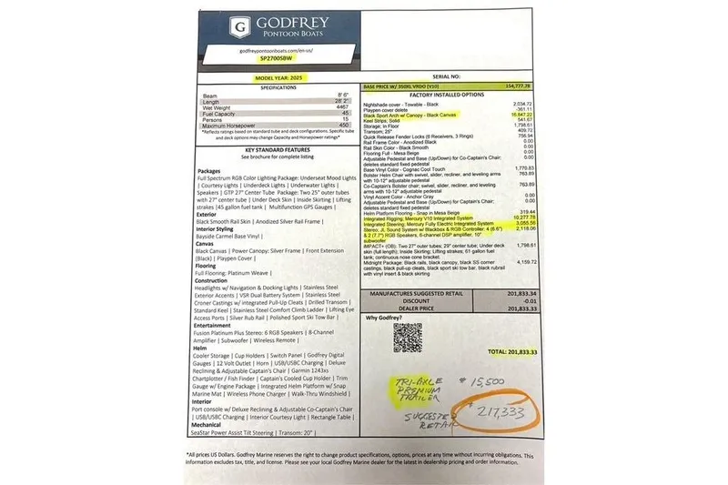 Slide: The Image of Godfrey SAN PAN SP 2700 SBW 2025 specifications and pricing details sheet. - 8