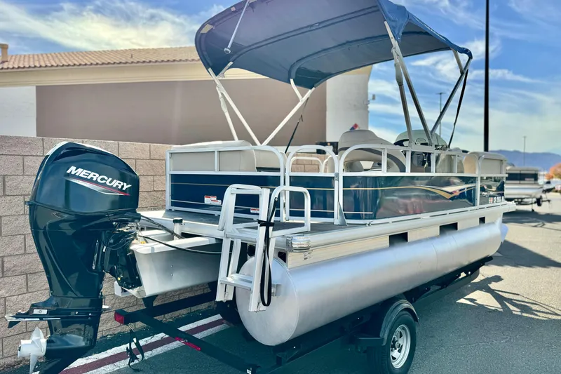 Slide: The Image of 2021 Sun Tracker Party Barge 18 DLX pontoon boat with Mercury outboard motor. - 7