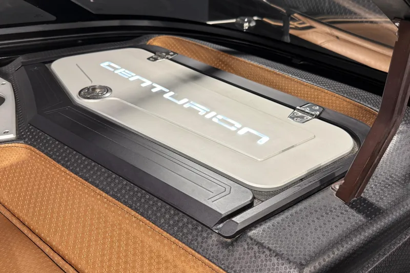 Slide: The Image of 2021 Centurion Ri265 boat interior with illuminated logo and sleek design. - 25