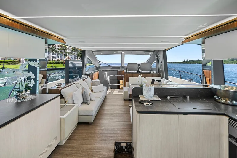 Slide: The Image of Luxurious interior of 2023 Astondoa 66 Flybridge yacht with modern design and scenic views. - 15