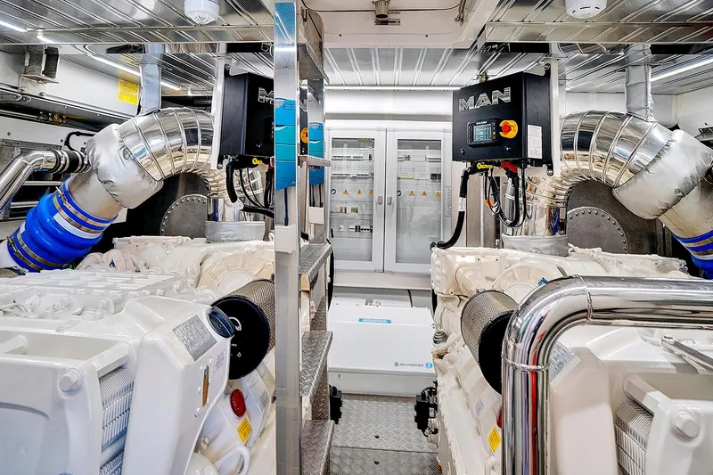 Slide: The Image of Engine room of 2023 Astondoa 66 Flybridge yacht with MAN engines and advanced systems. - 35