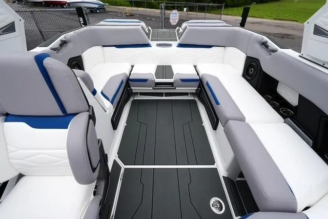 Slide: The Image of 2026 Supra SA boat interior with modern seating and sleek design. - 14