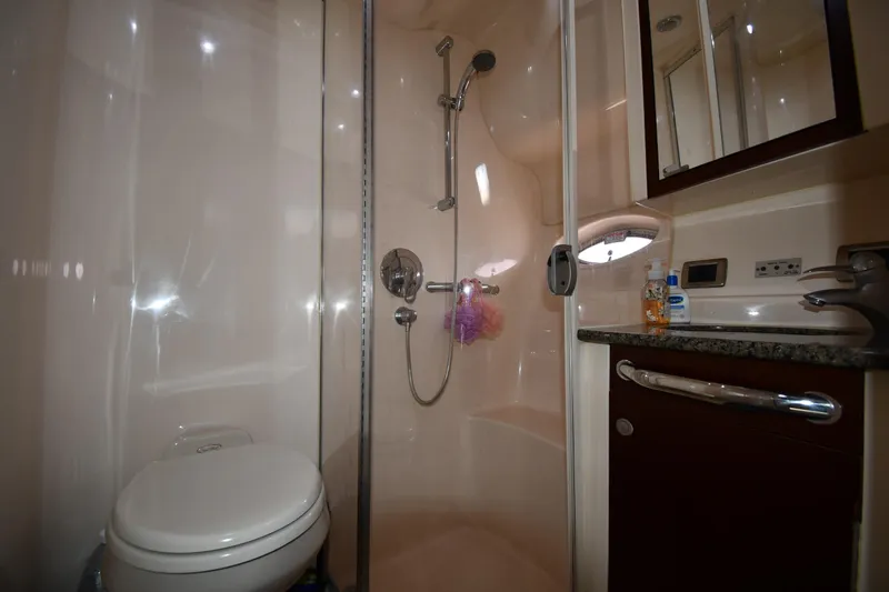 Slide: The Image of Bathroom interior of 2005 Sea Ray 390 Motor Yacht with shower and sink. - 35