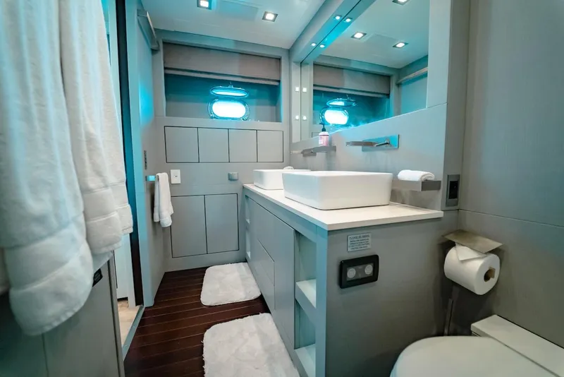Slide: The Image of Luxurious bathroom interior of 2007 Mangusta 92 yacht with modern fixtures and elegant design. - 37