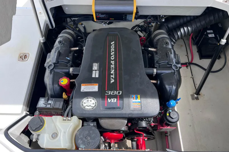 Slide: The Image of 2015 Cobalt 26SD boat engine, Volvo Penta 380 V8, in engine compartment. - 52