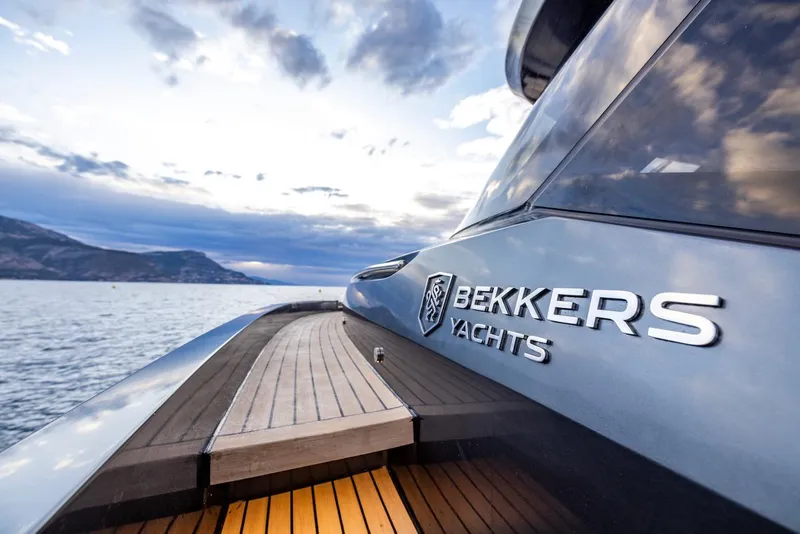 Slide: The Image of 2023 Bekkers Yachts Azur 45HT on water, showcasing sleek design and luxury. - 11