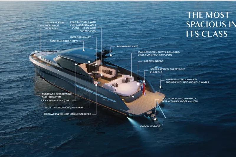 Slide: The Image of Bekkers Yachts Azur 45HT 2023, luxury yacht with spacious deck and modern amenities on open water. - 25