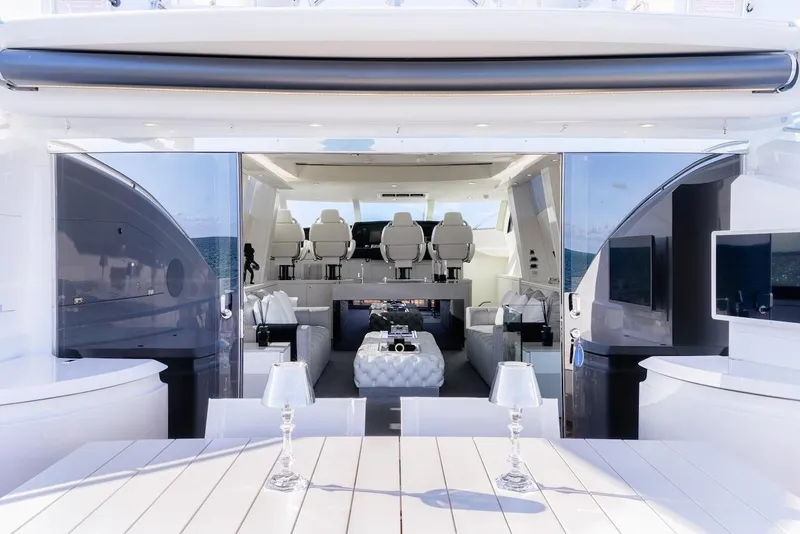 Slide: The Image of Luxurious interior of 2008 Sunseeker Predator 108 yacht with elegant seating and modern design. - 15