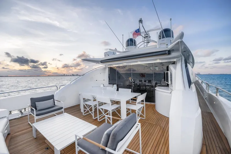 Slide: The Image of Luxurious 2008 Sunseeker Predator 108 yacht deck with elegant seating and ocean view. - 38