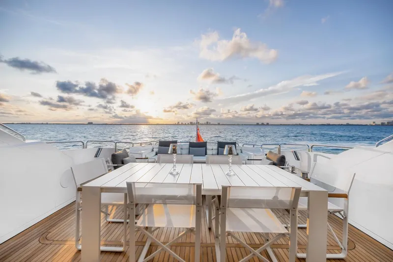 Slide: The Image of Sunseeker Predator 108 yacht deck with ocean view at sunset, 2008 model. - 39