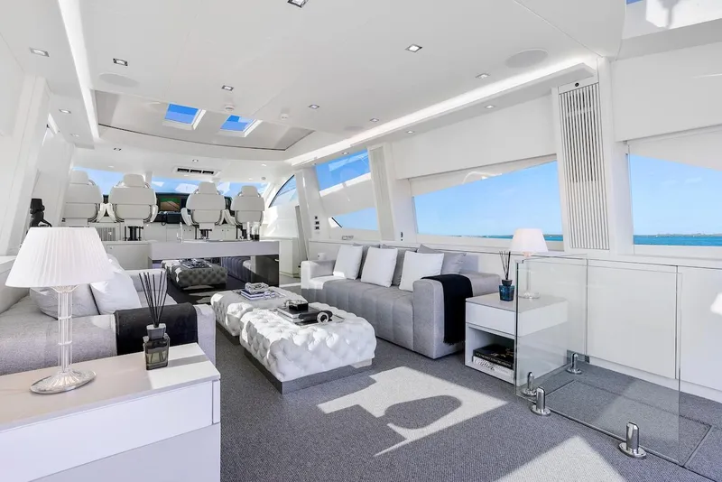 Slide: The Image of Luxurious interior of 2008 Sunseeker Predator 108 yacht with modern furnishings and ocean view. - 6