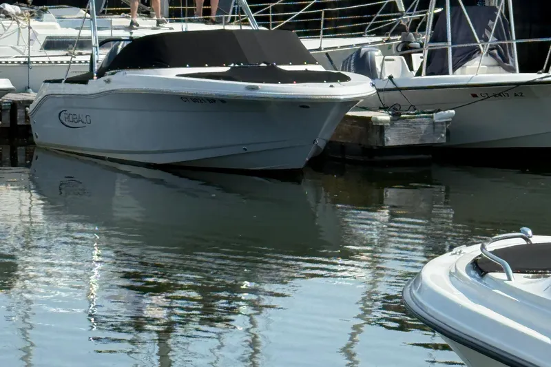 Slide: The Image of 2023 Robalo R207 Dual Console boat docked in a marina. - 8
