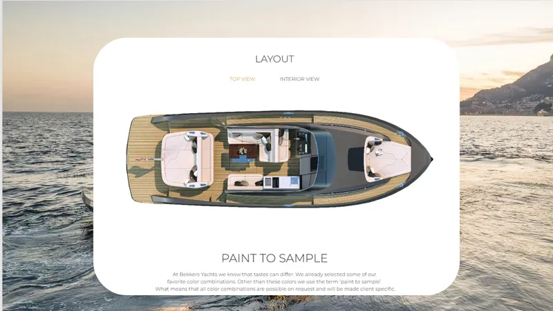 Slide: The Image of Top view of 2026 Bekkers Yachts AZUR 45SR layout on ocean background. - 10