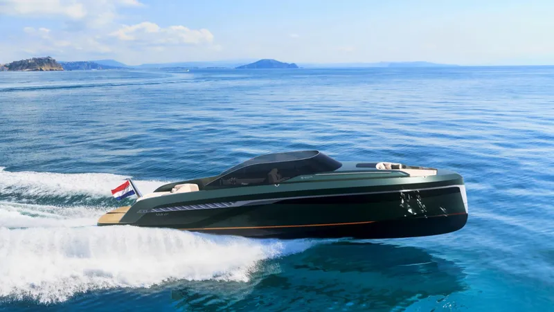 Slide: The Image of Luxury Bekkers Yachts AZUR 45SR cruising on open sea, 2026 model. - 1