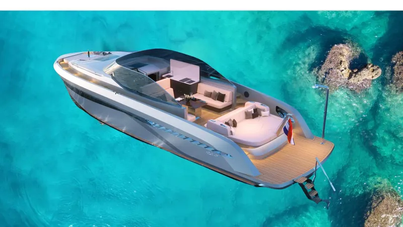 Slide: The Image of Luxury Bekkers Yachts AZUR 45SR 2026 model cruising in clear turquoise waters. - 11