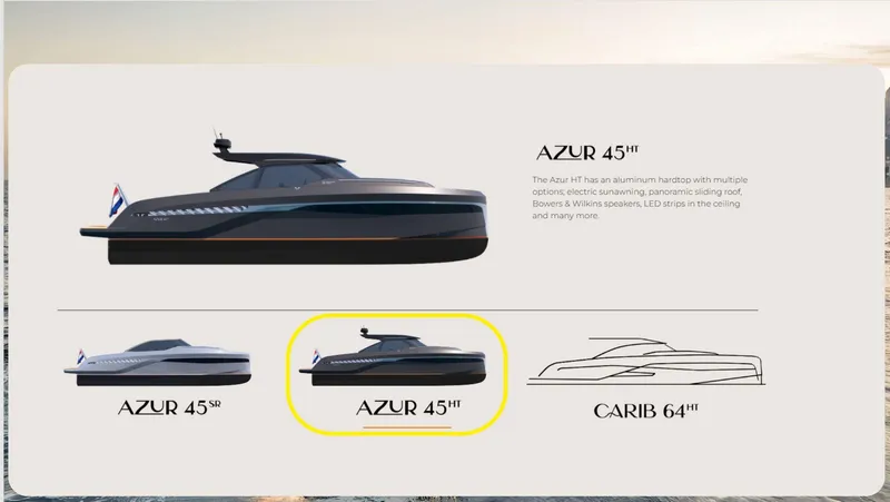 Slide: The Image of Bekkers Yachts AZUR 45HT Outboard, 2026 model, sleek design with modern features. - 4
