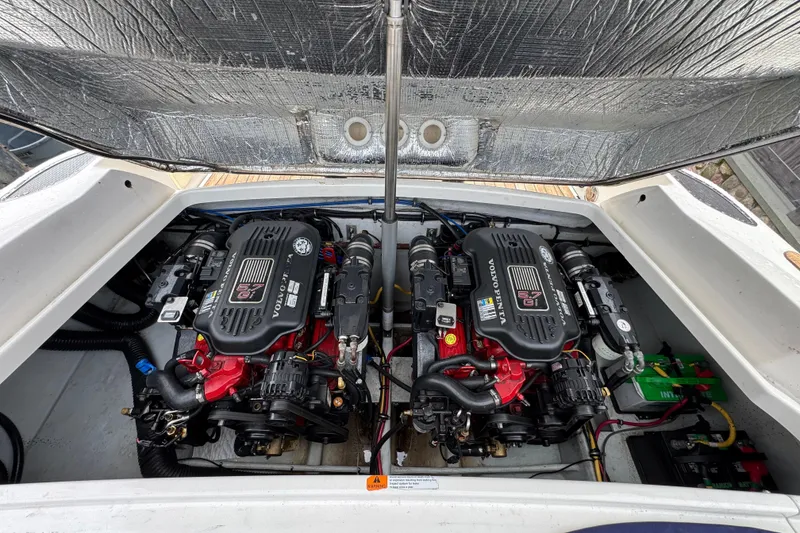 Slide: The Image of Twin Volvo Penta engines in a 2007 Chris-Craft Launch 28 boat engine compartment. - 7