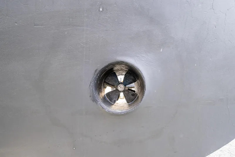 Slide: The Image of Bow thruster of 1978 Hidden Harbor Custom Trawler, close-up view. - 56