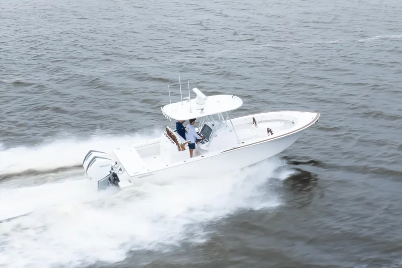 Slide: The Image of 2026 Valhalla Boatworks V-29 Hybrid cruising swiftly on open water. - 5